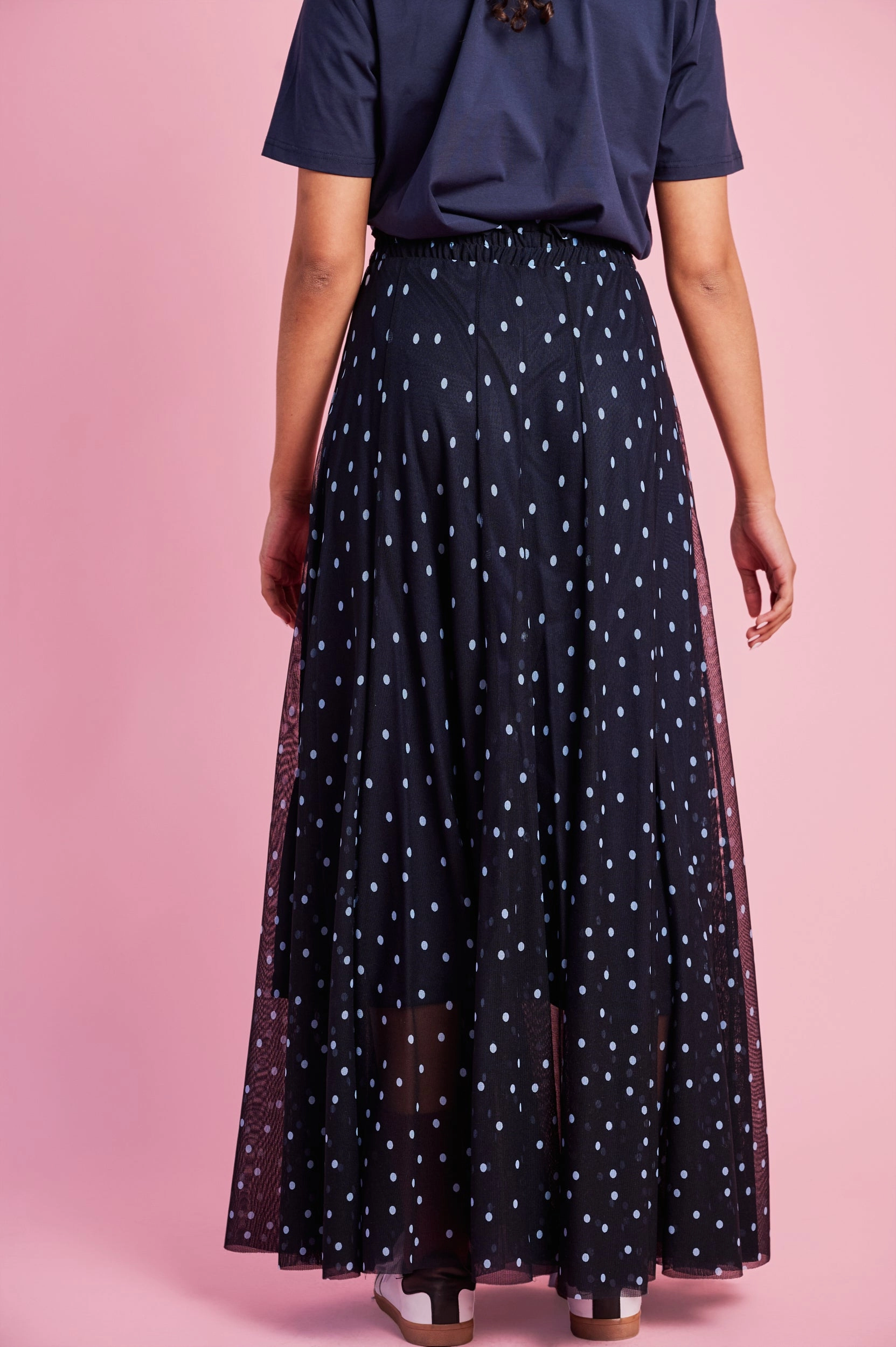 Subtle Look Hygienic Coating Panelled Lined Mesh Skirt in Blue Spot