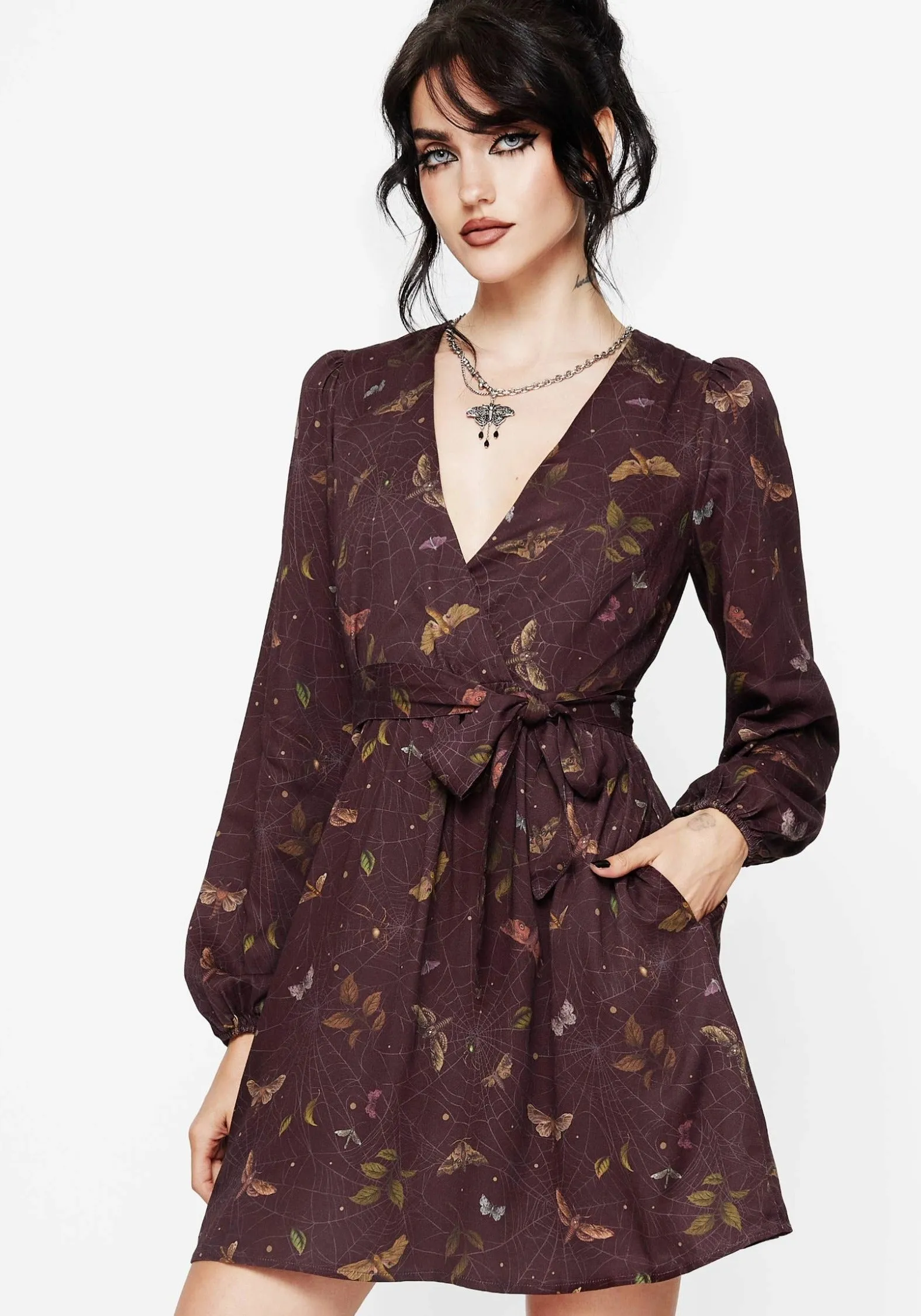 foldable Casual maxi dress Celia Moth Printed Mini Wrap Dress
