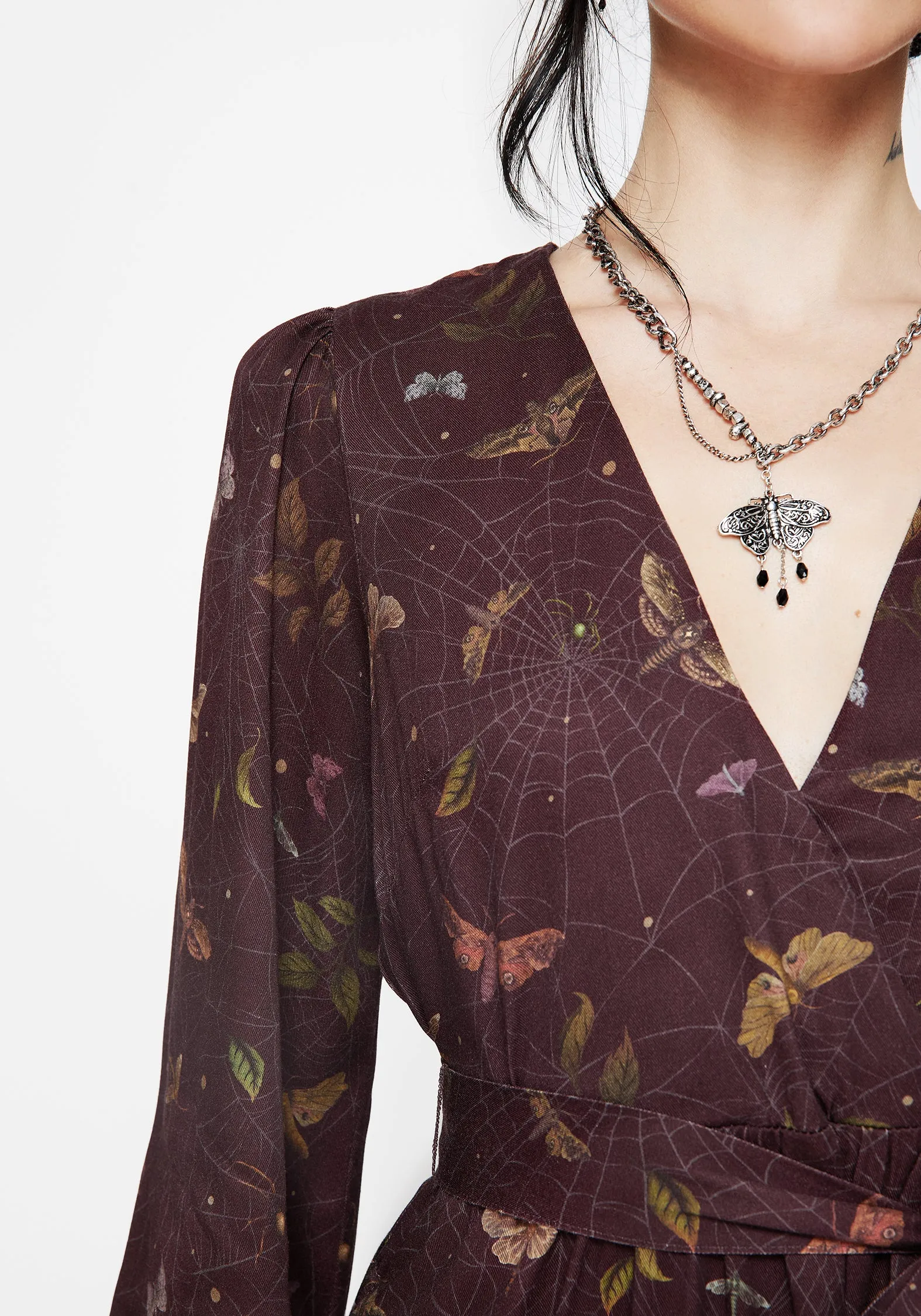 Evening Chic Dual Tones Celia Moth Printed Mini Wrap Dress