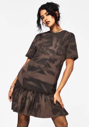 Mugwort Cotton Ombre Jersey Frill Hem Mini Dress Texture Softness Gentle Texture