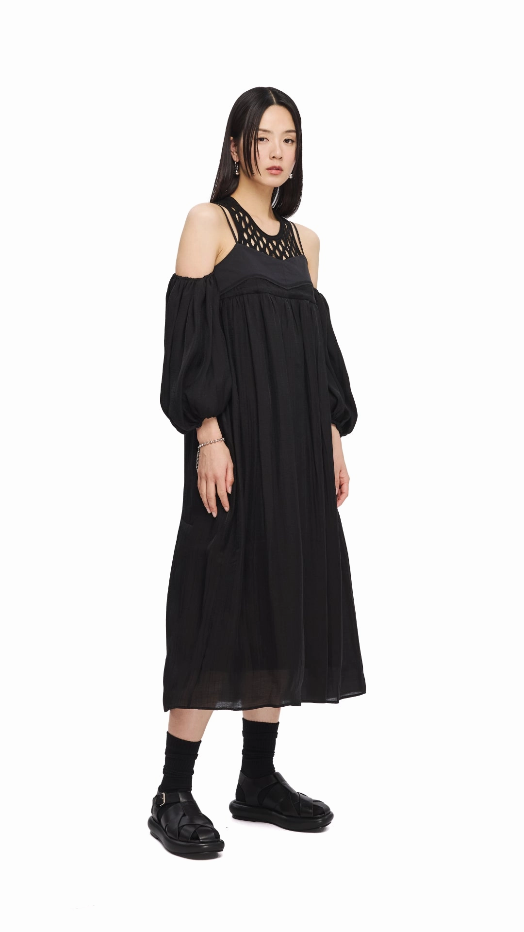 Cold Shoulder Dress Snap-Closure Modern Appearance