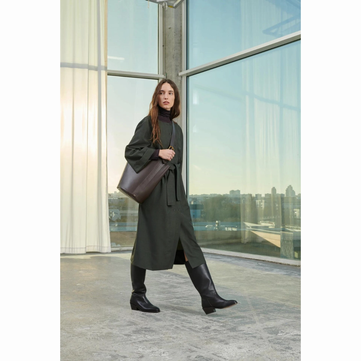 Khaki Uruguay Dress Flowy-Shape Casual event outfit