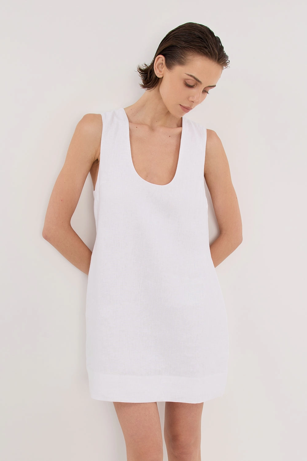 LOTUS WHITE LINEN MINI DRESS windproof