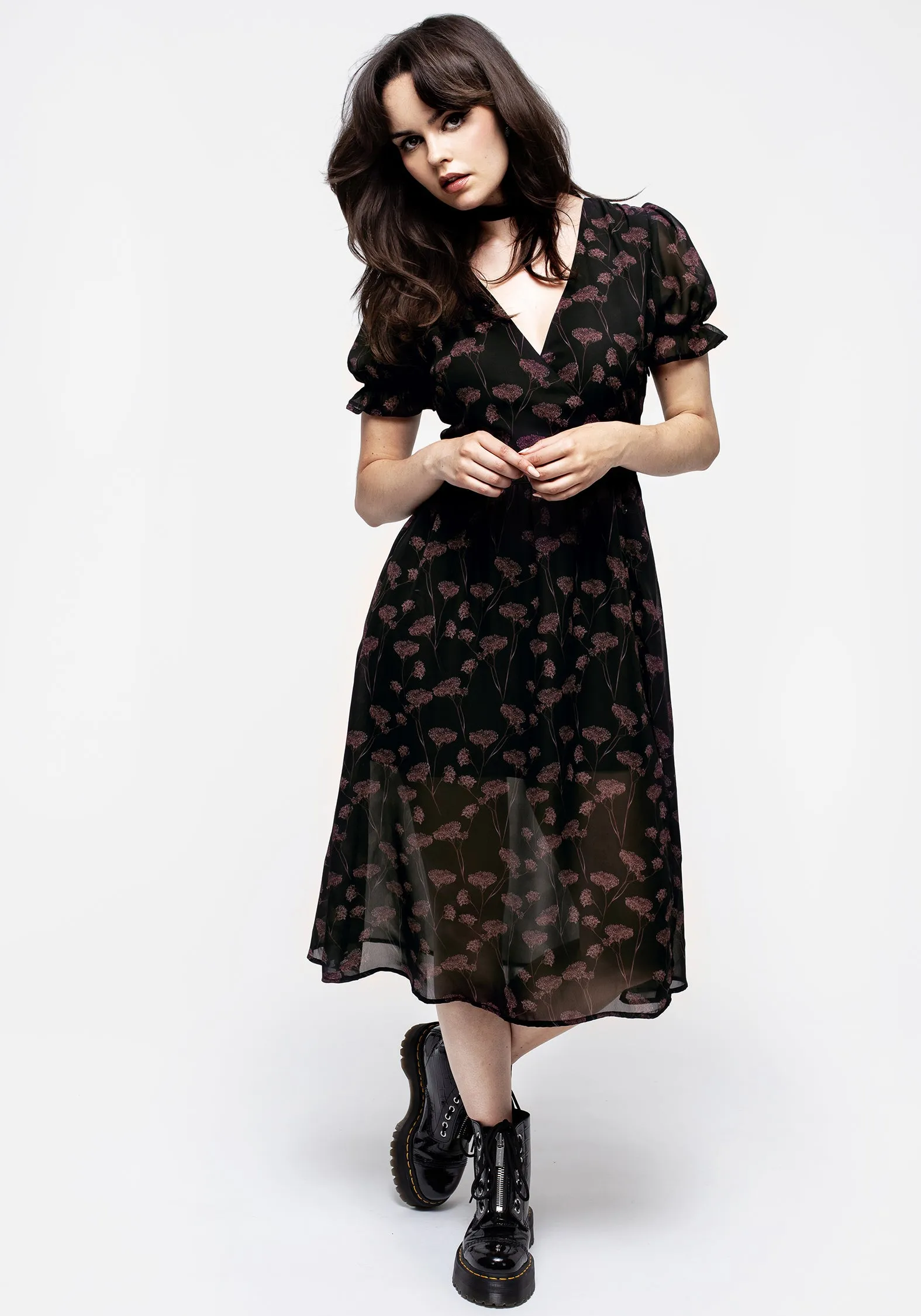 Soft Neutral Fall Piece Judas V-Neck Button Midi Dress