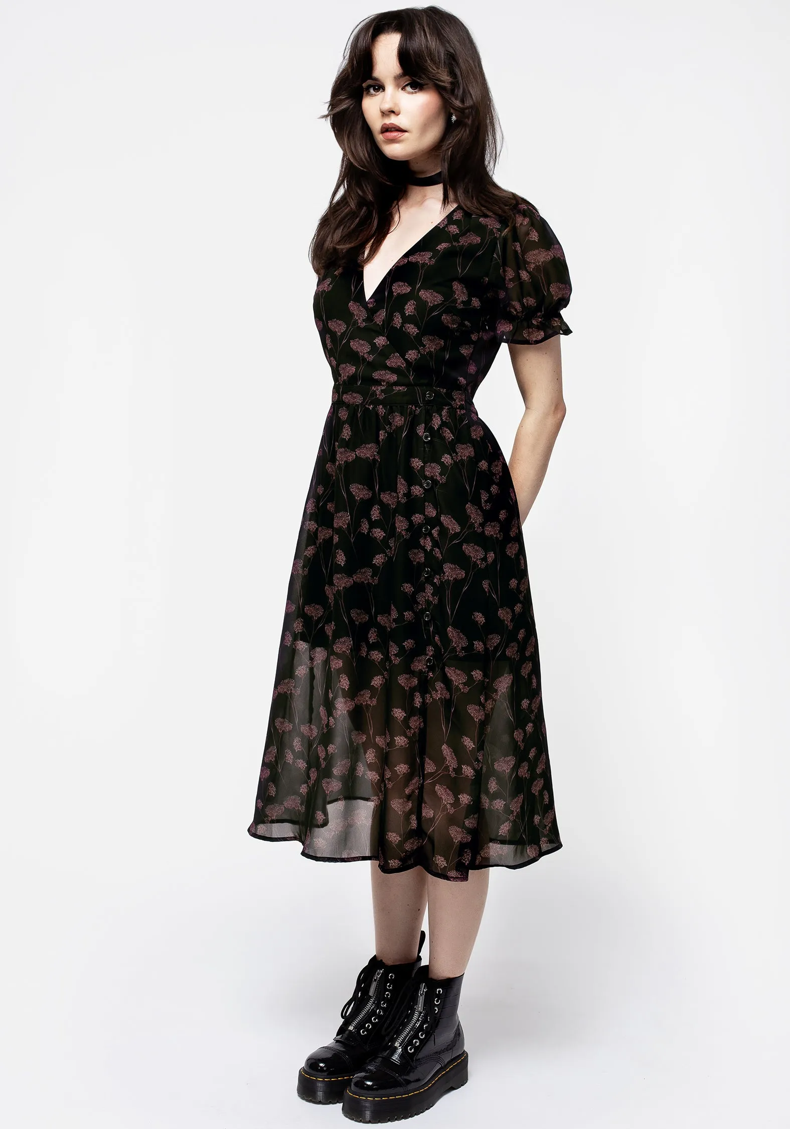 Formal Aura Playful and flirty dress Judas V-Neck Button Midi Dress