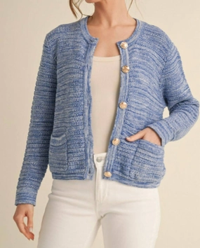 Georgia Cardigan In Blue Comfy Knit Look Chilly Wear