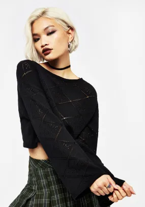 Eliana Celestial Pointelle Knit Crop Jumper Flexible Cuff Design Reading