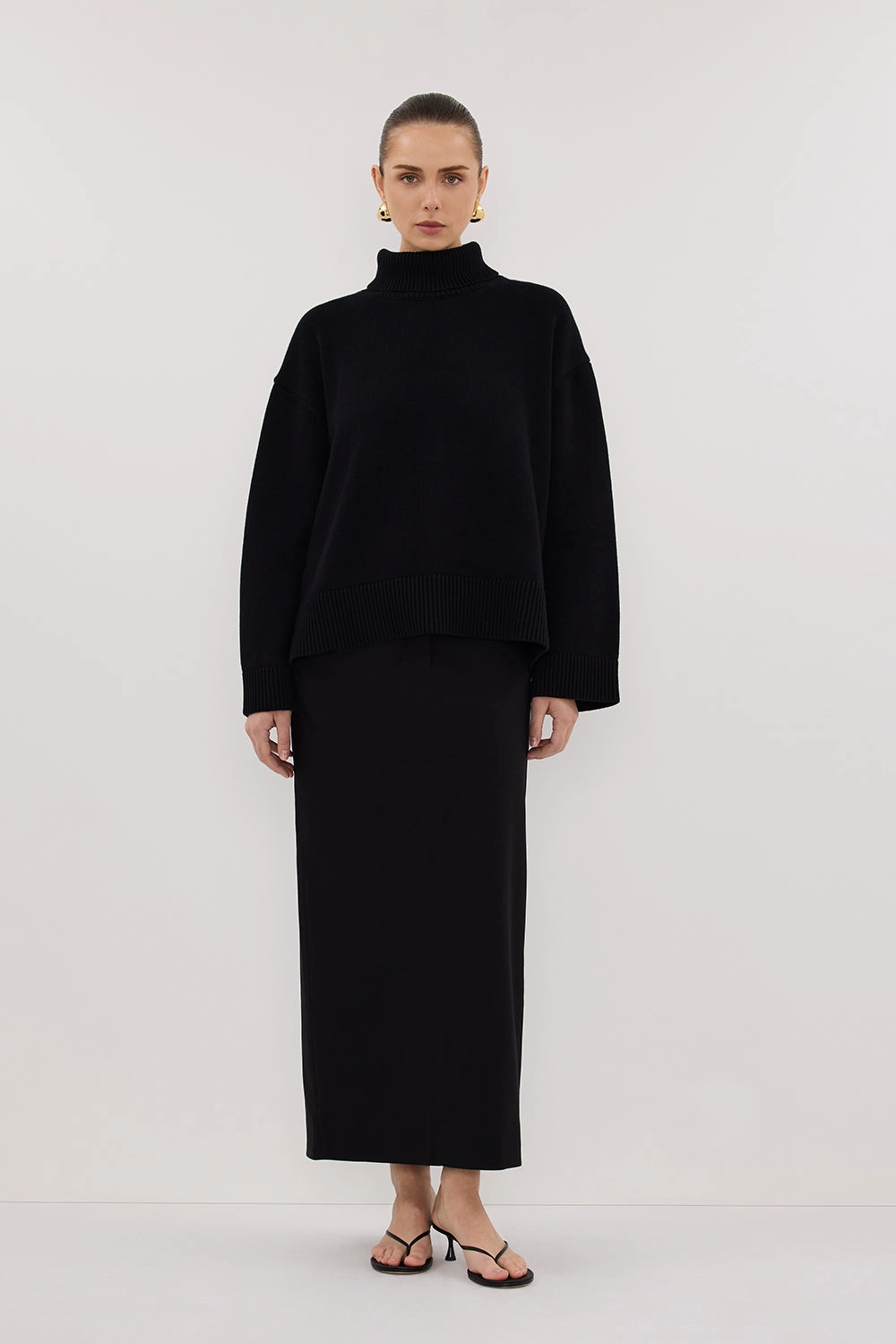 Perfect Layering Reinforced Shoulder Seams ELLA BLACK TURNBACK NECK KNIT JUMPER