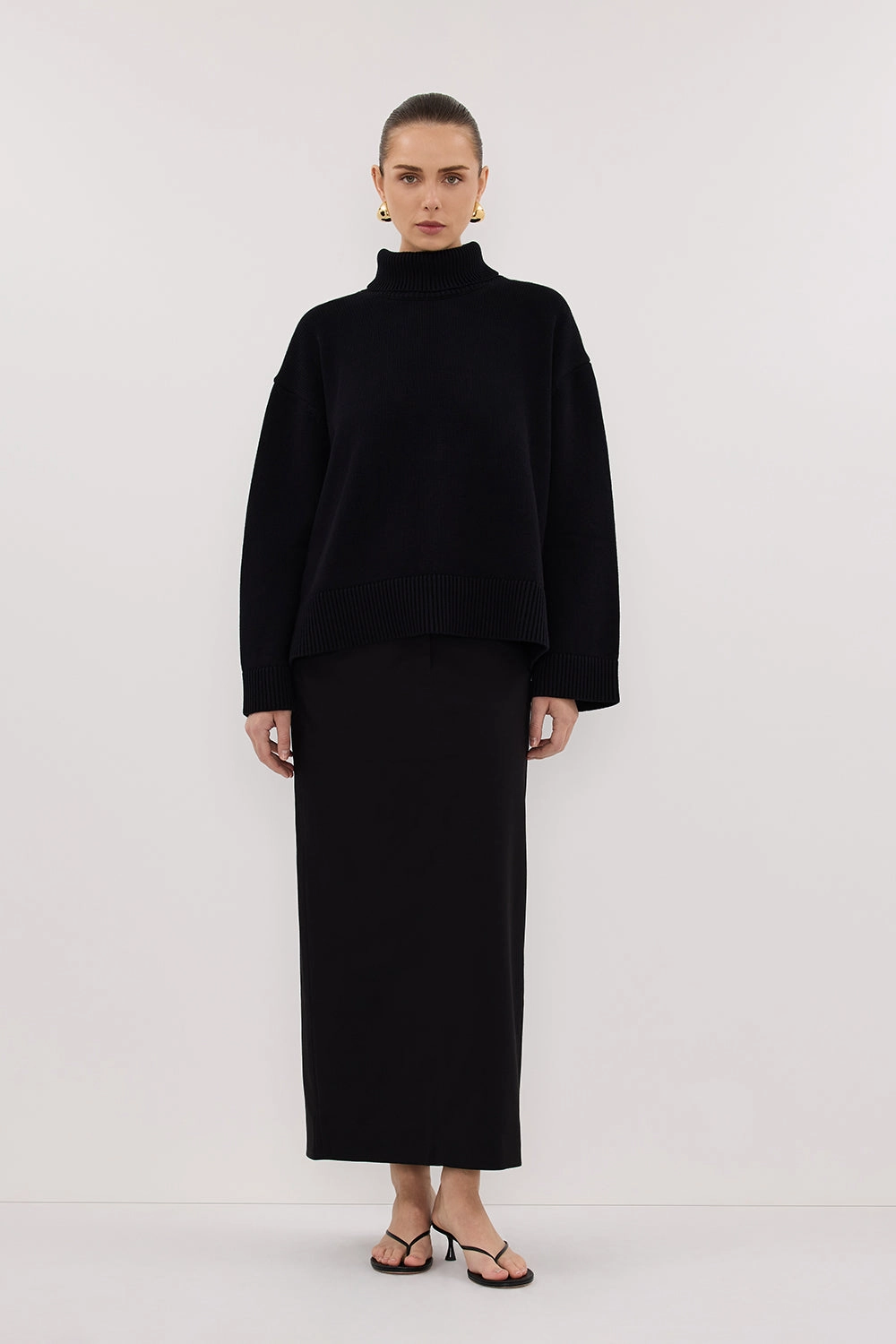 ELLA BLACK TURNBACK NECK KNIT JUMPER Moisture Wicking Knit
