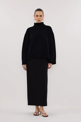 Perfect Layering Reinforced Shoulder Seams ELLA BLACK TURNBACK NECK KNIT JUMPER