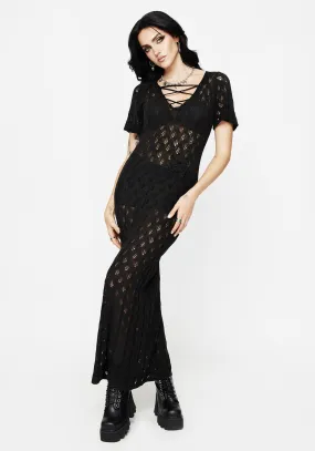 Elnora Moth Crochet Knit Maxi Dress Linen Vibe