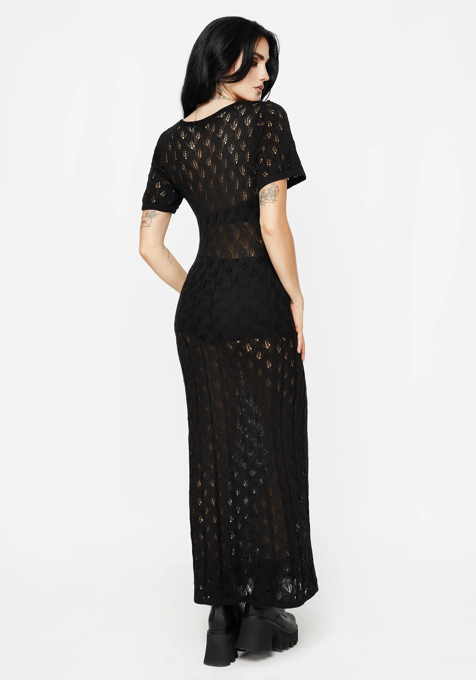 Elnora Moth Crochet Knit Maxi Dress Perfect Fit Brunch Glow