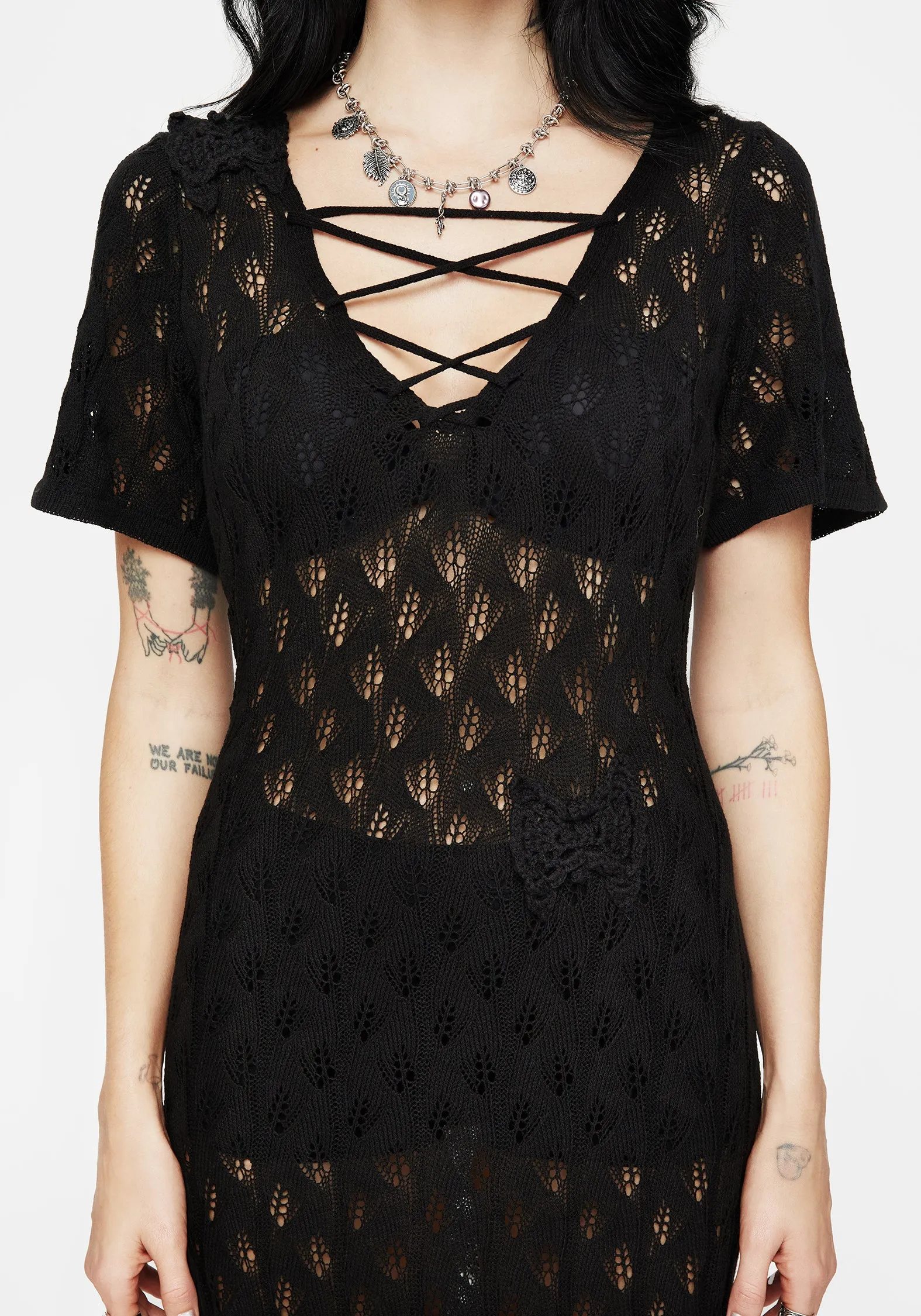 Elnora Moth Crochet Knit Maxi Dress Mood Friendly