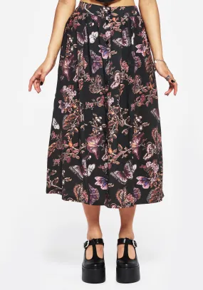 Outfit Flow Eloise Floral Butterfly Print Button Up Midi Skirt