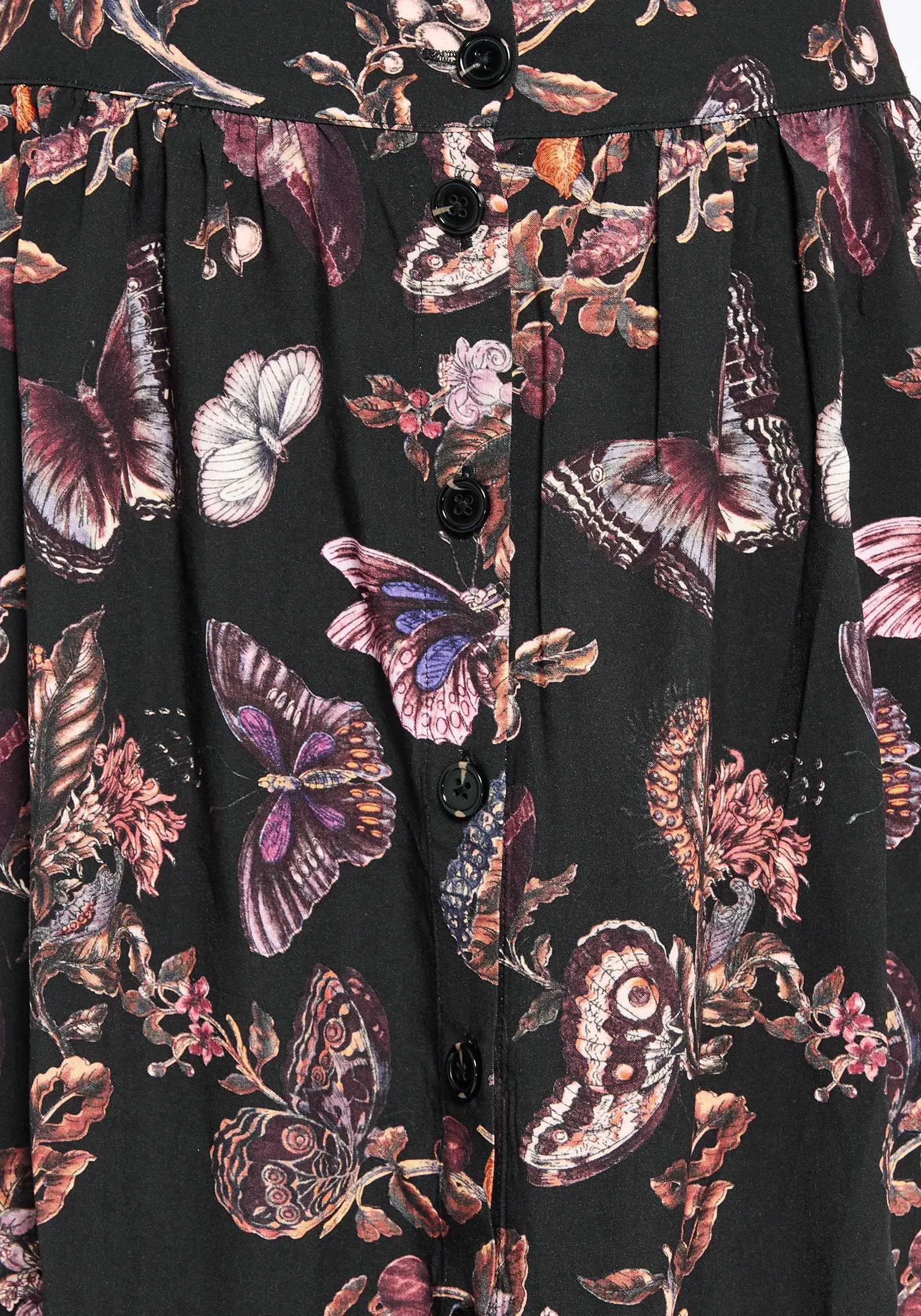 Eloise Floral Butterfly Print Button Up Midi Skirt Aesthetic Fit