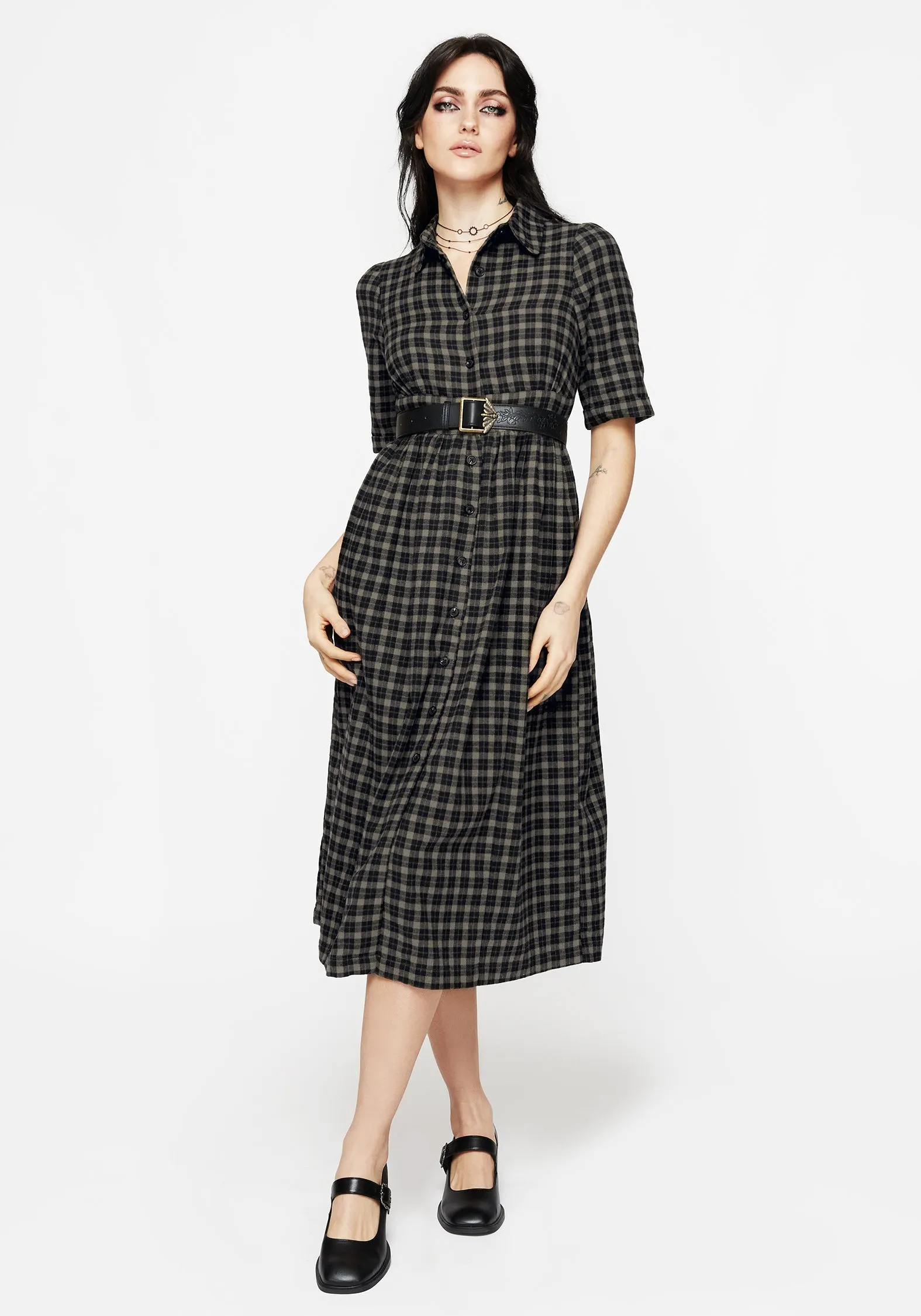 Stylish Appeal Terra Midi Smock Shirt Dress - Olive