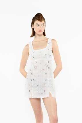 Embroidered Lacey Trellis Mini Dress Dress-Up Style