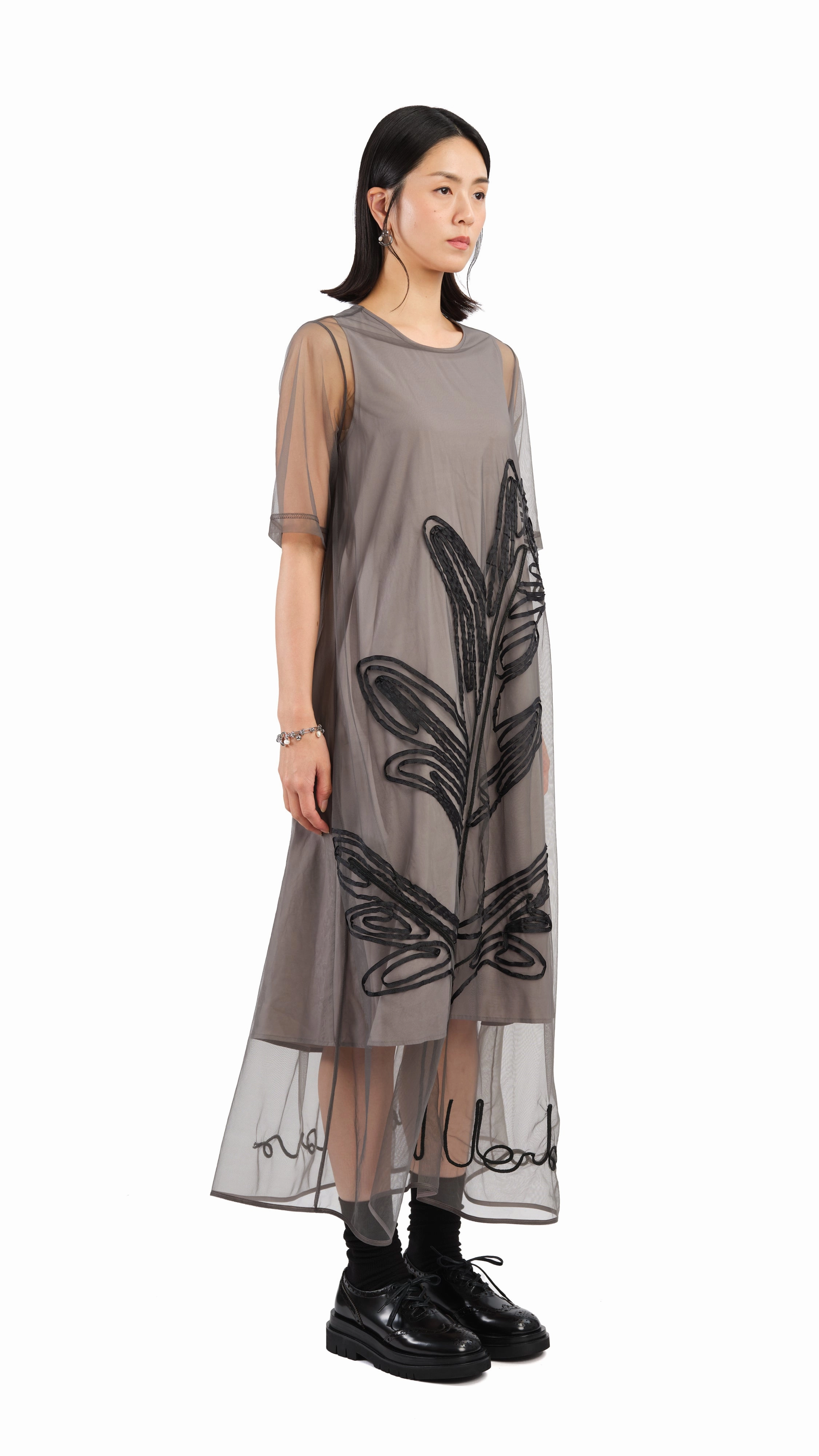 Textured Flow A Line Cut Embroidery Dress