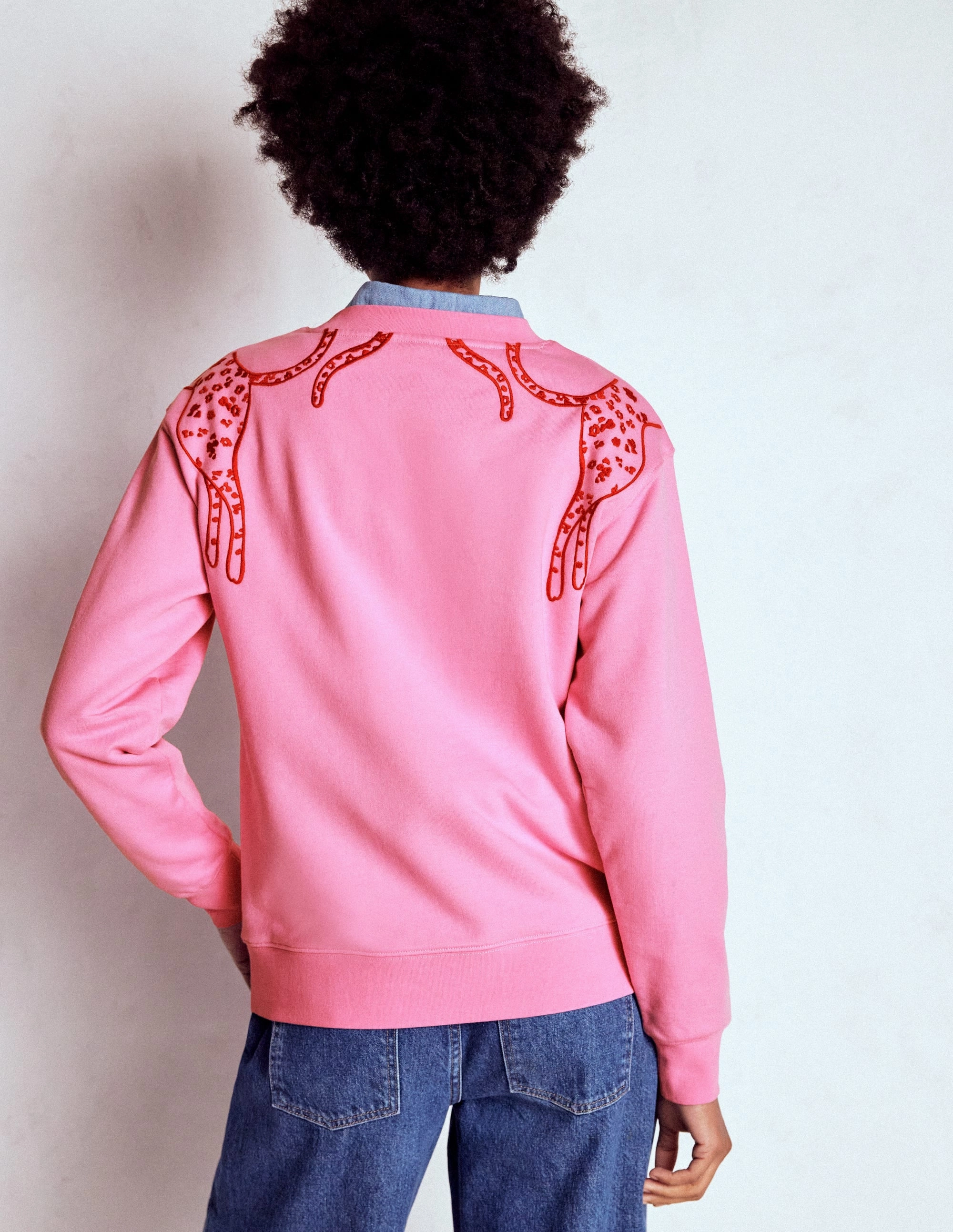 Activewear Top EcoFriendlyBlend Emi Embroidered Sweatshirt-Leopard Embroidery Softened Seam