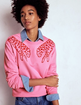 AdjustableHem Emi Embroidered Sweatshirt-Leopard Embroidery Softened Seam