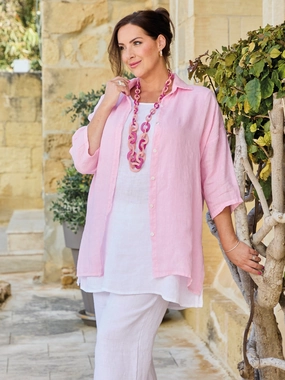 NonPill Surface Treatment Emilia Fitted Linen Shirt - Pink