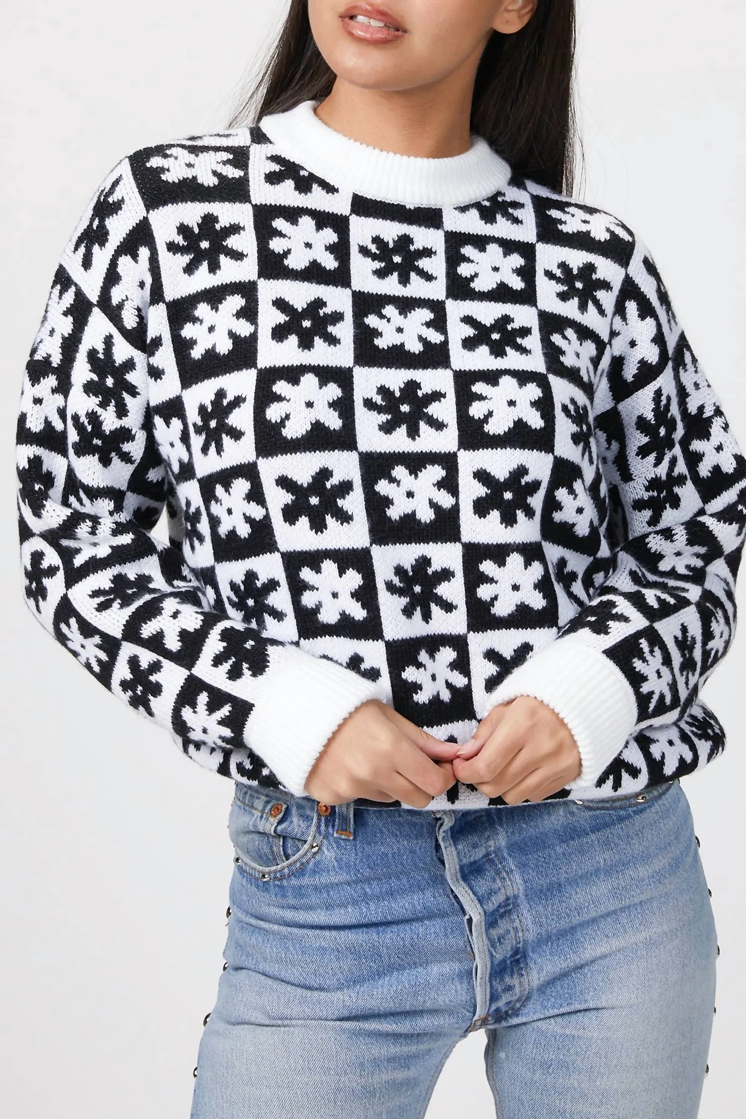 Emma Sweater In Black/white Chilly Knitwear Eco Friendly Knitwear