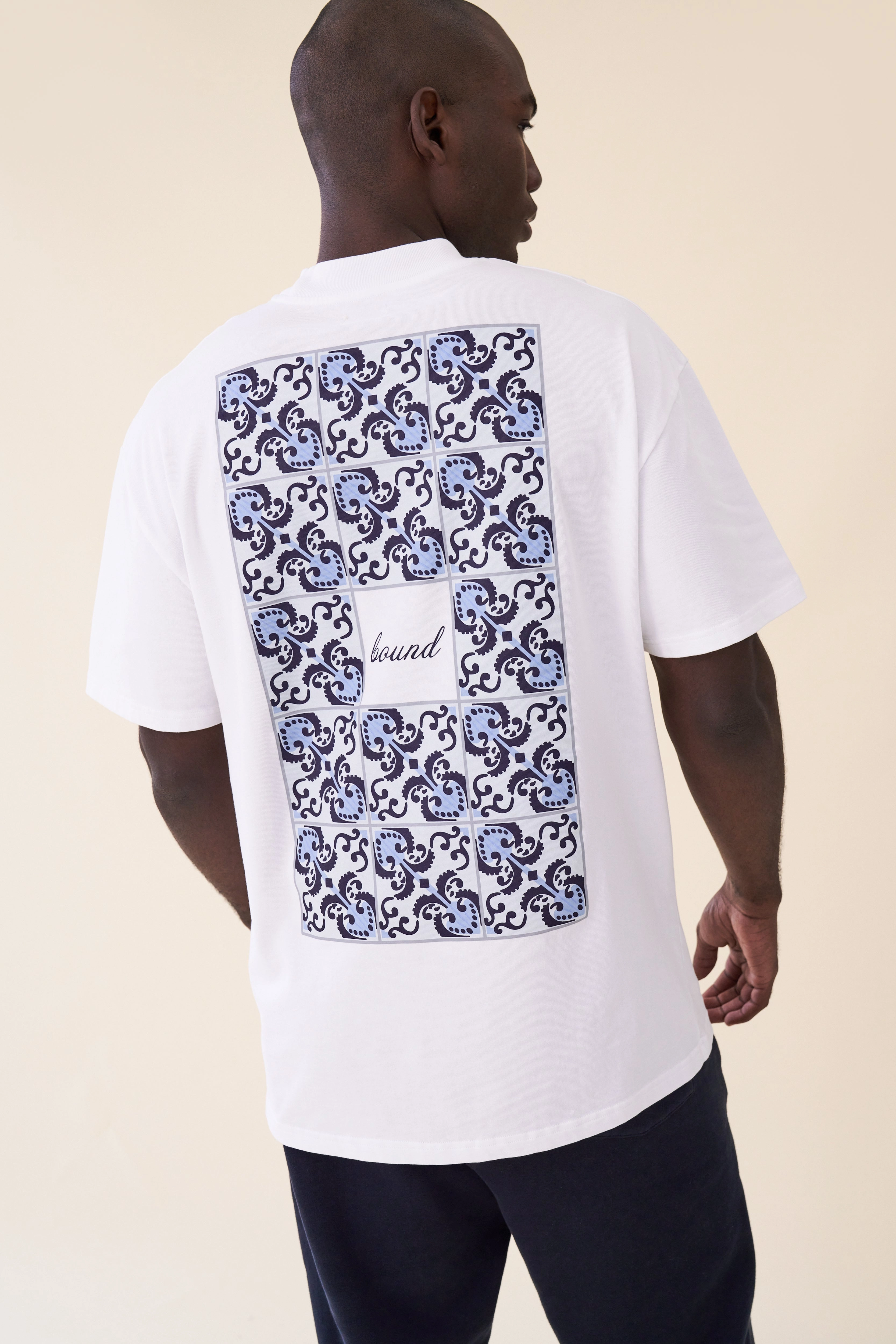 bound 'Porto Azulejos' Tee - White High Density Cotton semi-formal style