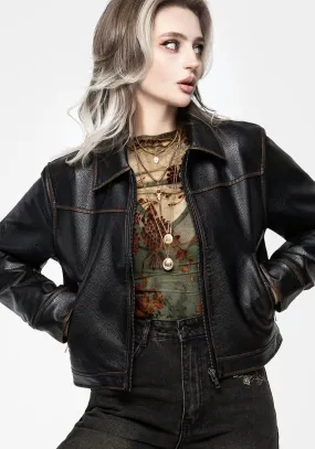 Outdoor Trip Ermania Crop Faux Leather Jacket