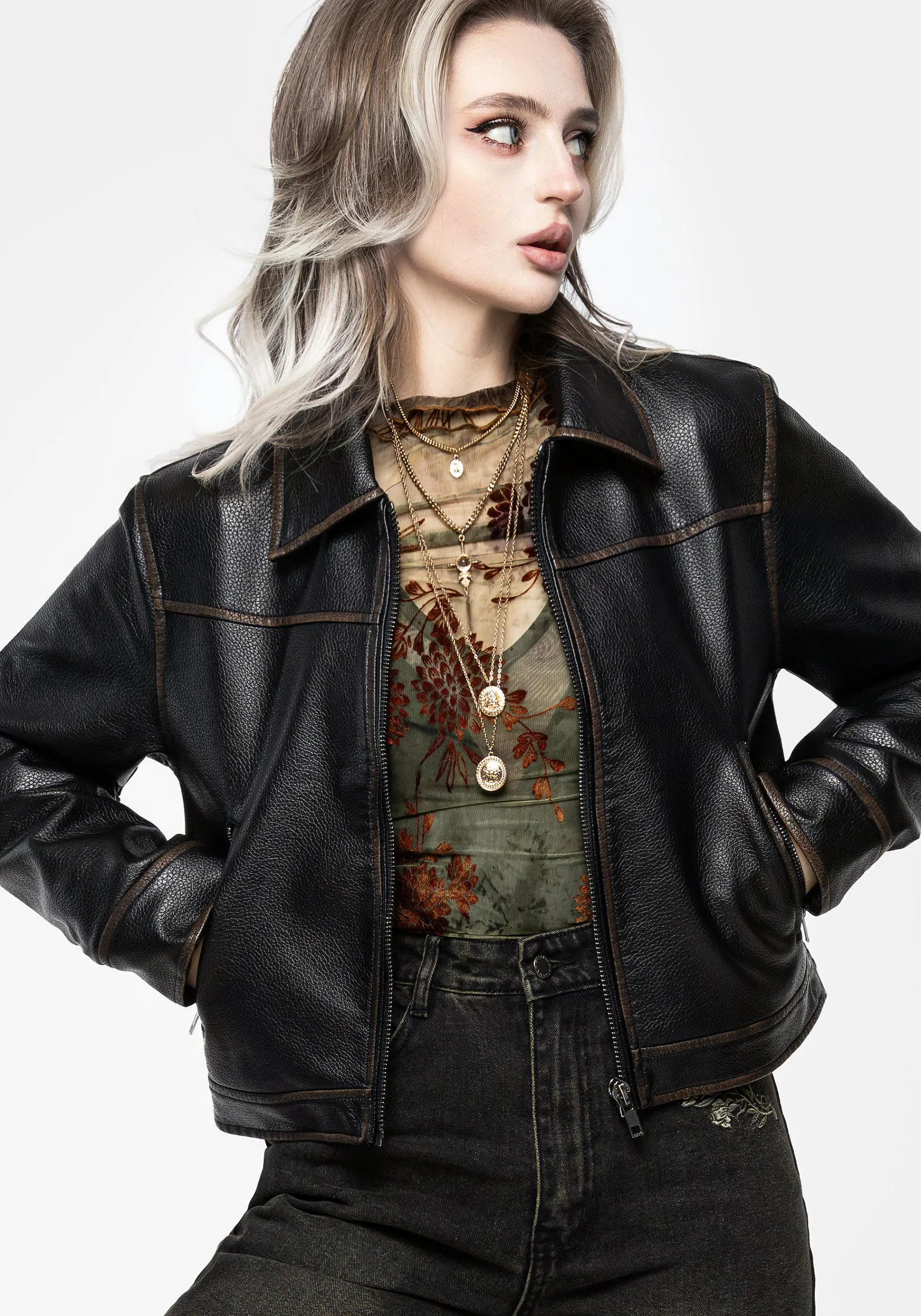 Outdoor Trip Ermania Crop Faux Leather Jacket