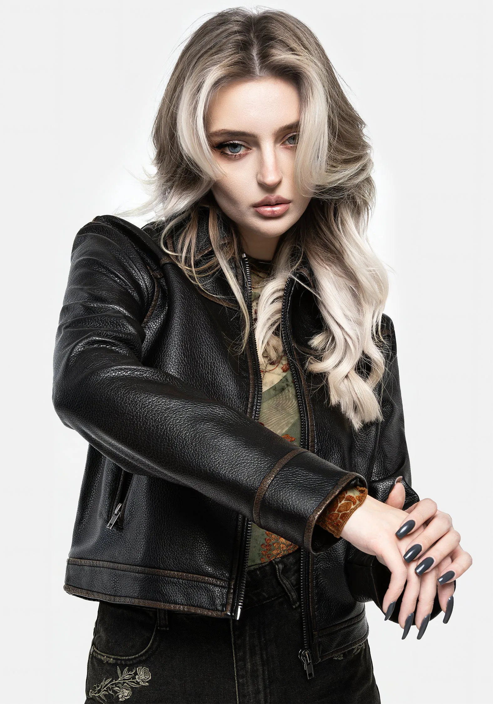 Fire Retardant Treated Fabric Ermania Crop Faux Leather Jacket
