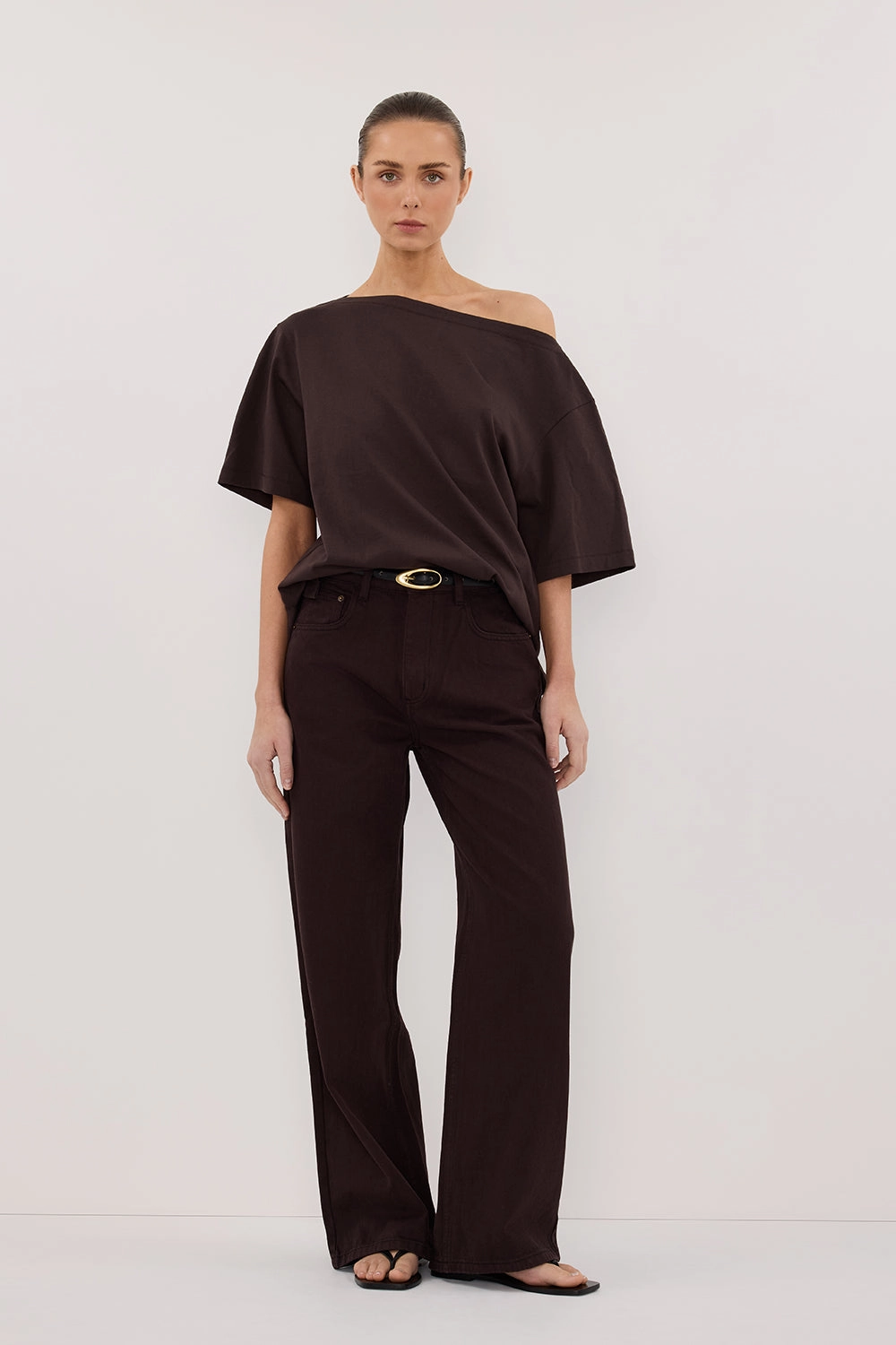 Regular Fit ESME BITTER CHOC ASYM BOAT NECK TEE