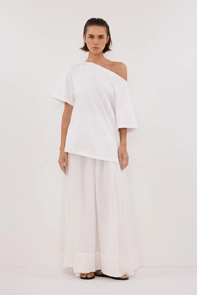 ESME WHITE ASYM BOAT NECK TEE Abstract mystery Urban Casual Look