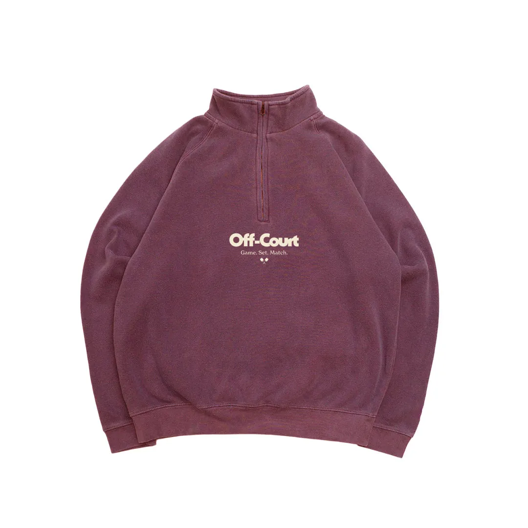 Light Reflective Trim Thermal Insulation Design Vice 84 'Off-Court GSM' Washed 1/4 Zip Sweater - Maroon