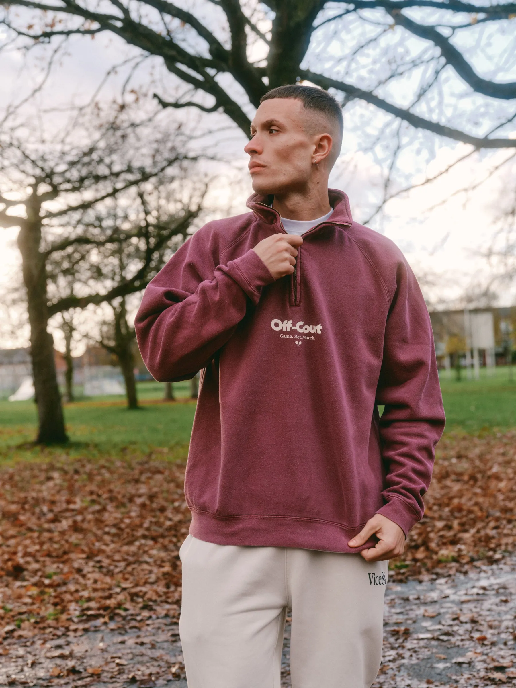 Layering Options Vice 84 'Off-Court GSM' Washed 1/4 Zip Sweater - Maroon