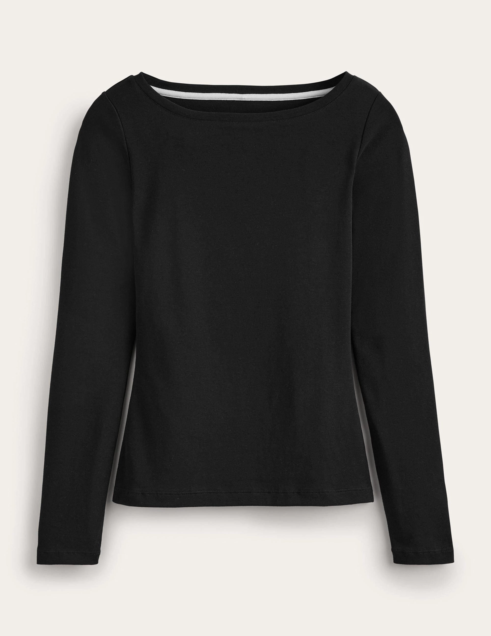 Essential Boat-Neck Jersey Top-Black NonIrritating Seams Durable Hem Stitching