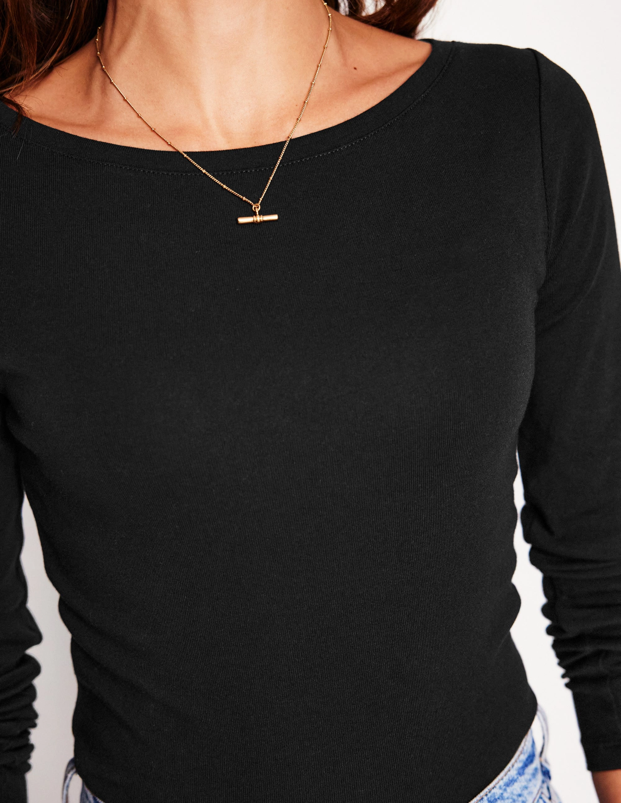 Tencel Lyocell Fiber Essential Boat-Neck Jersey Top-Black NonIrritating Seams