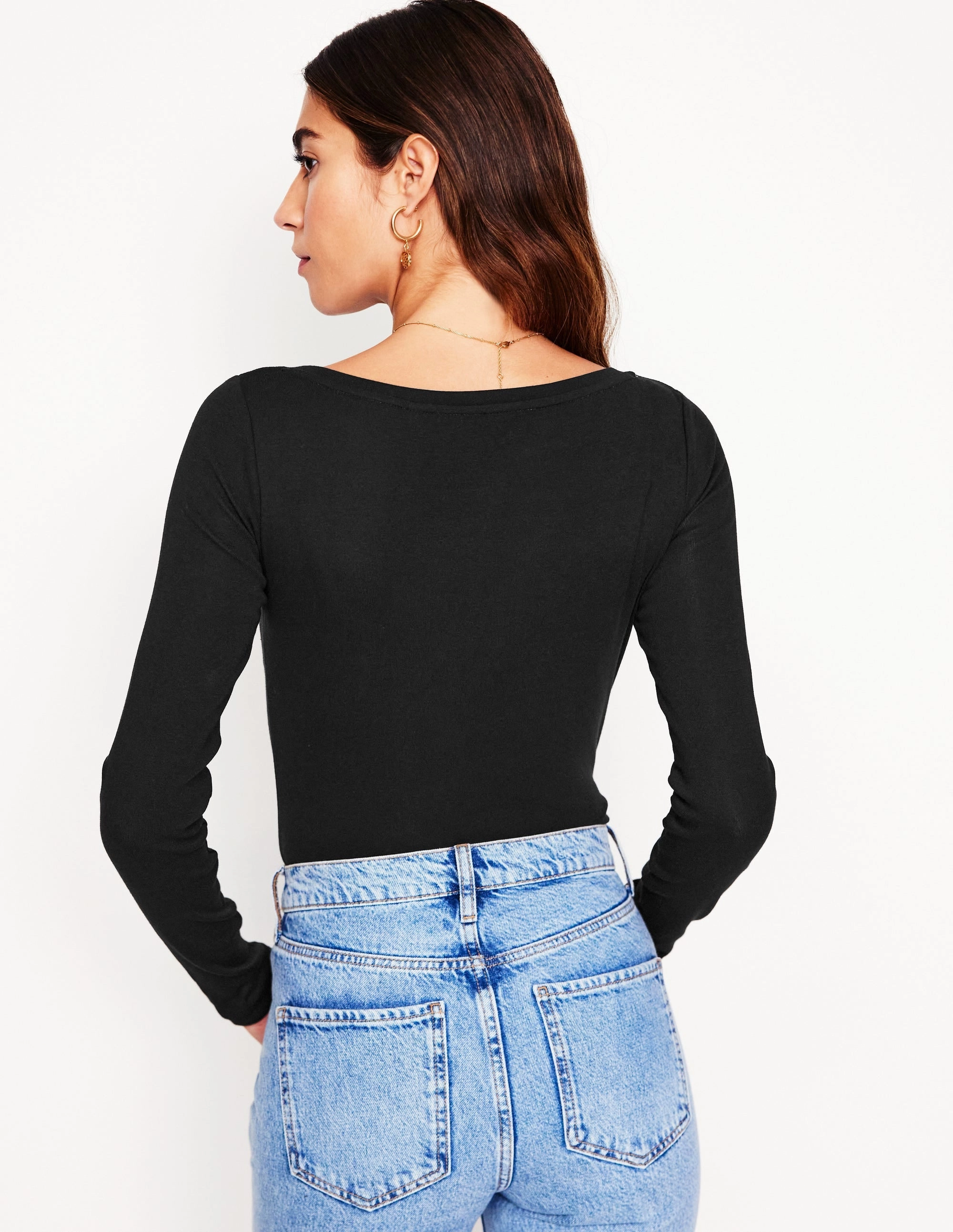 Essential Boat-Neck Jersey Top-Black NonIrritating Seams AntiPilling Technology