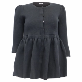 Relaxed Neckline Winter Layering Look Co 3/4 Sleeve Peplum Cardigan in Black Wool