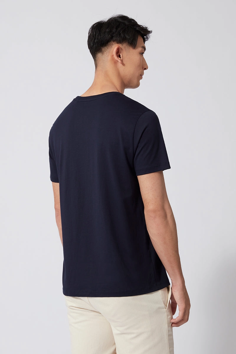 Breathable Cotton Fabric Luxury clothing Super Soft Crew Neck T-Shirt | Navy NNY096