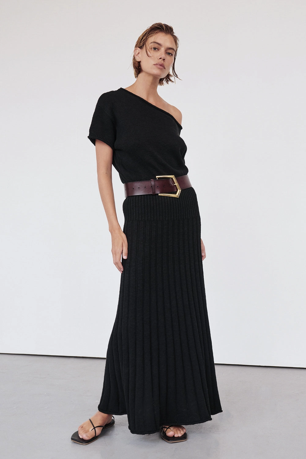 Winter Proof RICK BLACK ASYM KNIT MIDI DRESS
