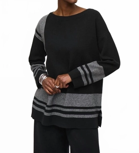Everyday Wear Striped Pullover Boxy Sweater In Black/vanilla