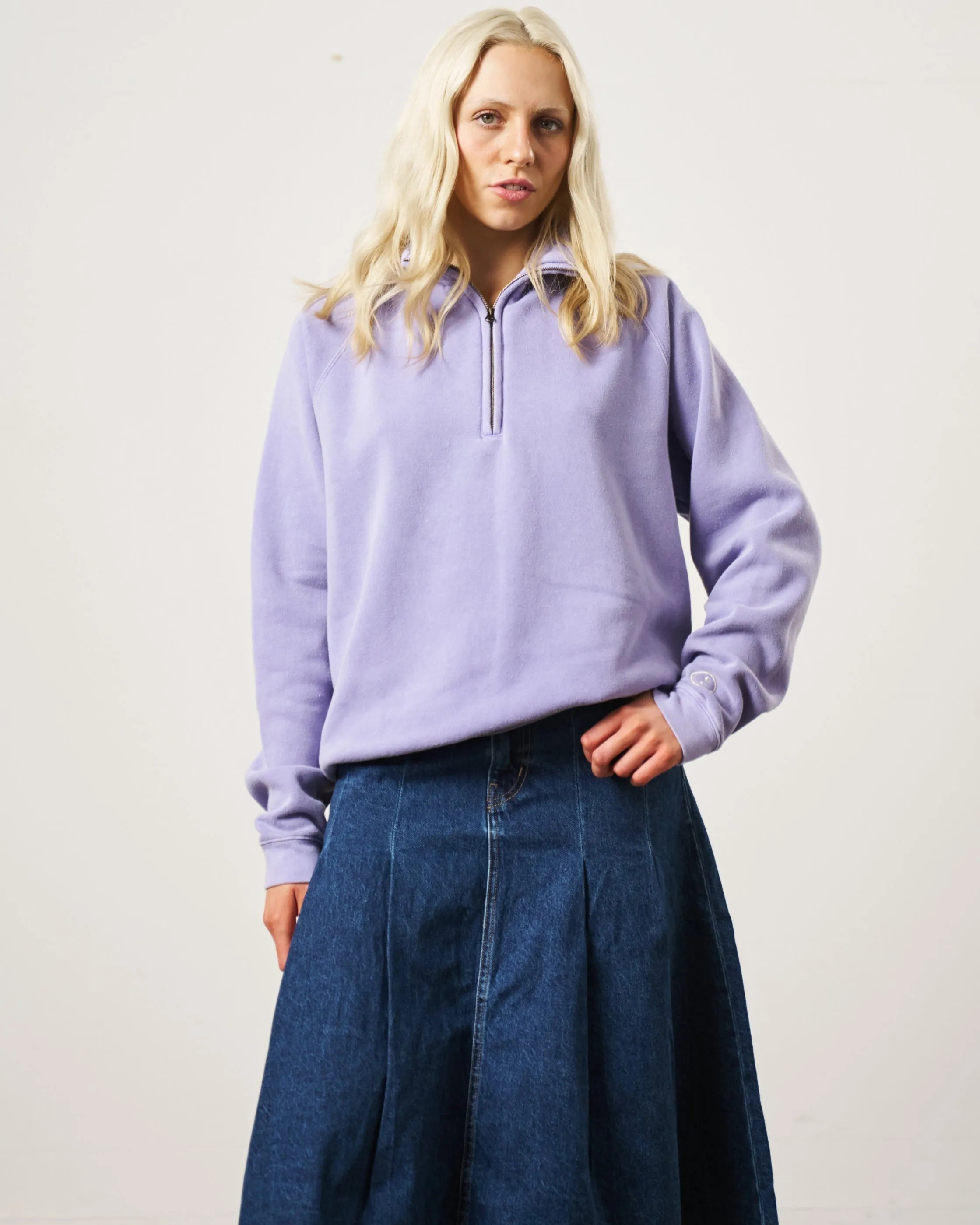 Essentials Vintage Washed 1/4 Zip Sweatshirt - Orchid Cozy Look Layered Knit Style