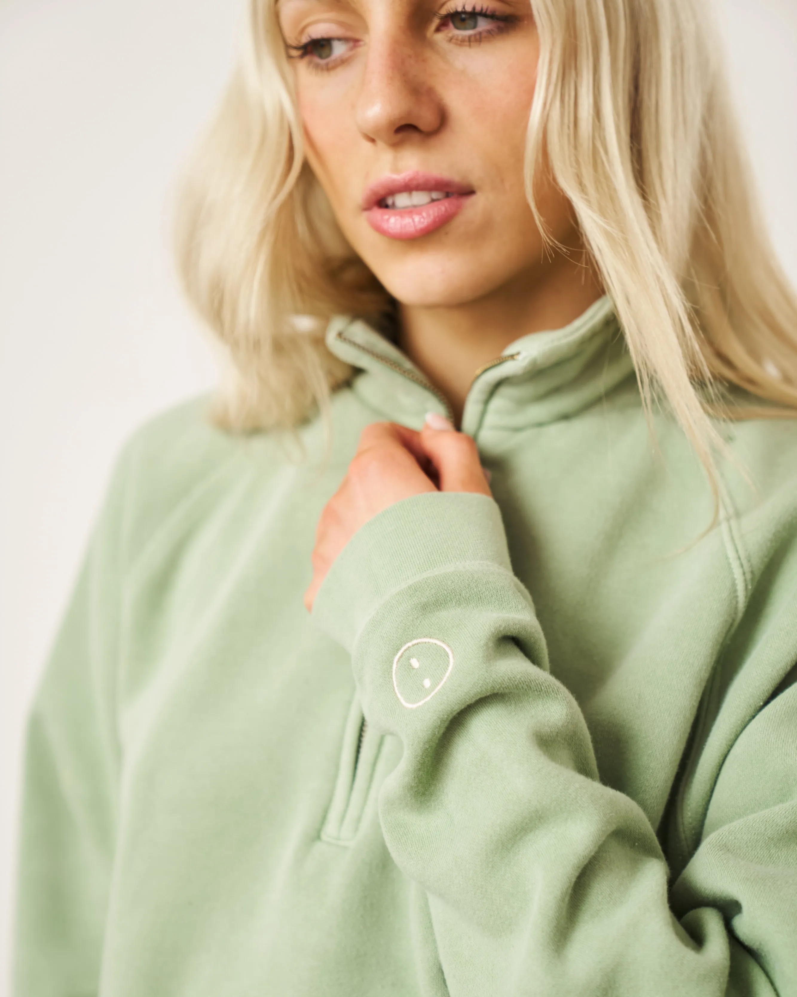 Essentials Vintage Washed 1/4 Zip Sweatshirt - Sage Green Everyday Layers Merino Wool