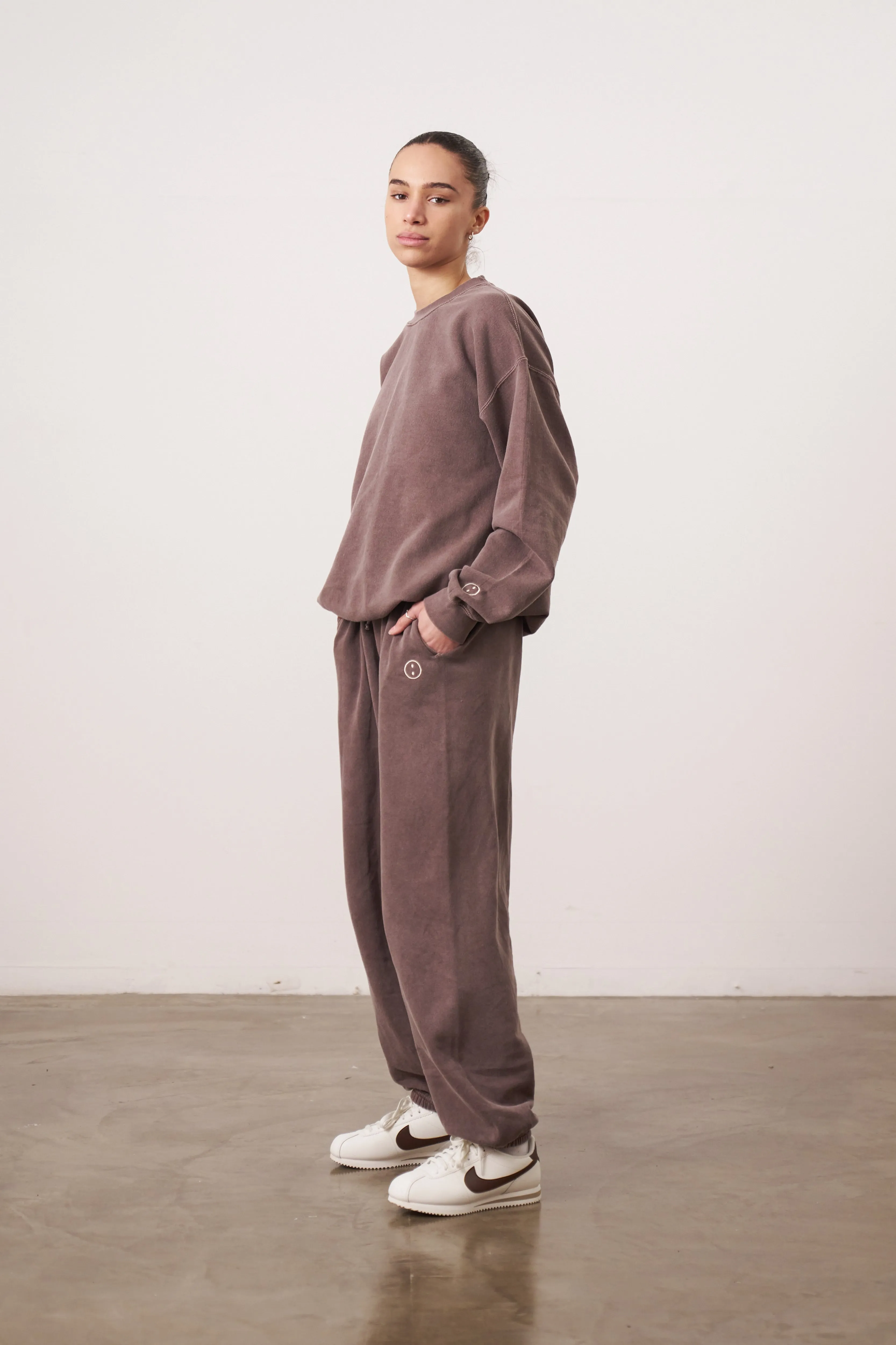 Breathable Material Essentials Vintage Washed Sweater - Cocoa