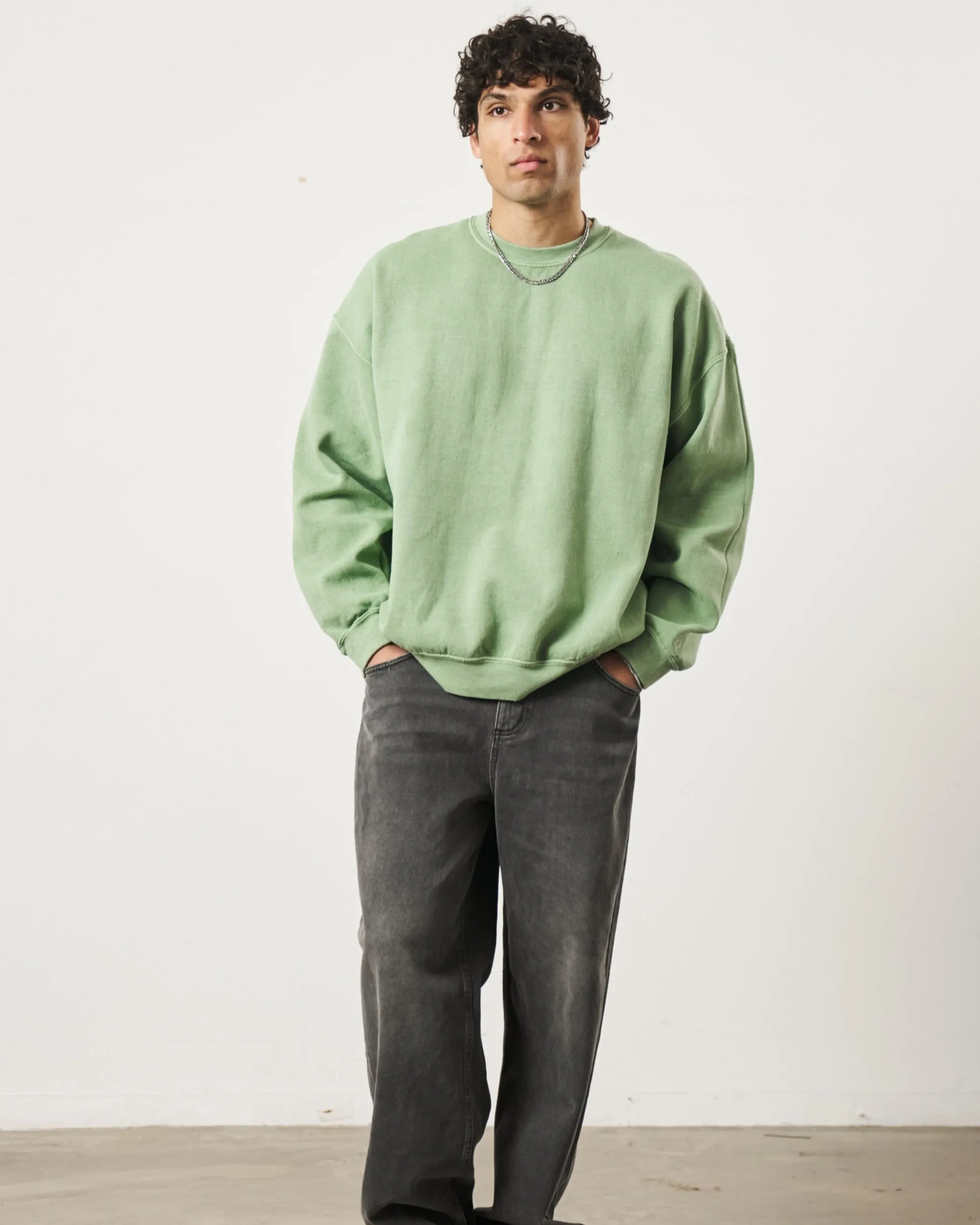 winter warmth Cold Day Look Essentials Vintage Washed Sweater - Sage Green