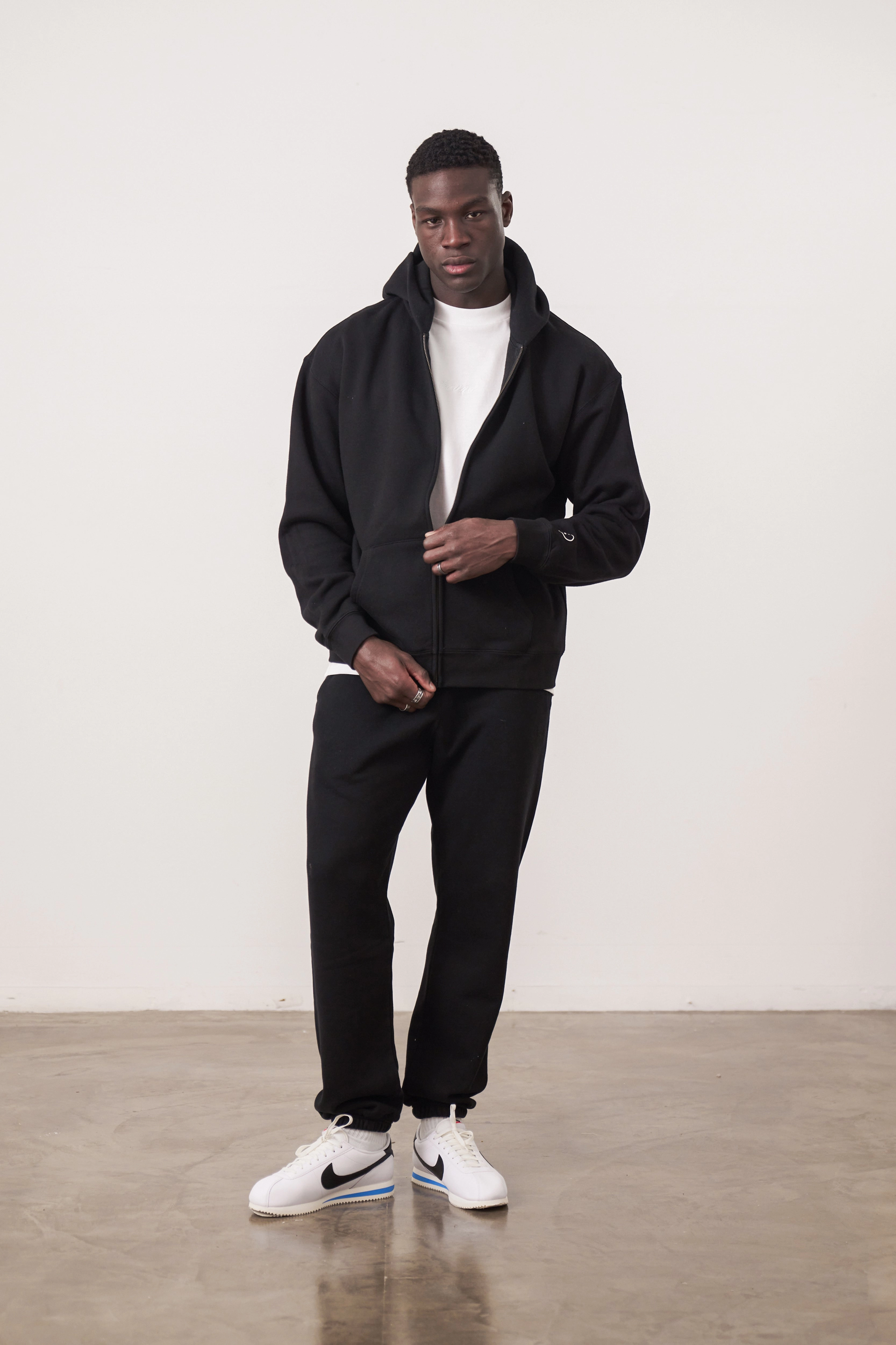 Holiday Wear Midweight Material Essentials Premium Zip Up Hoodie - Black