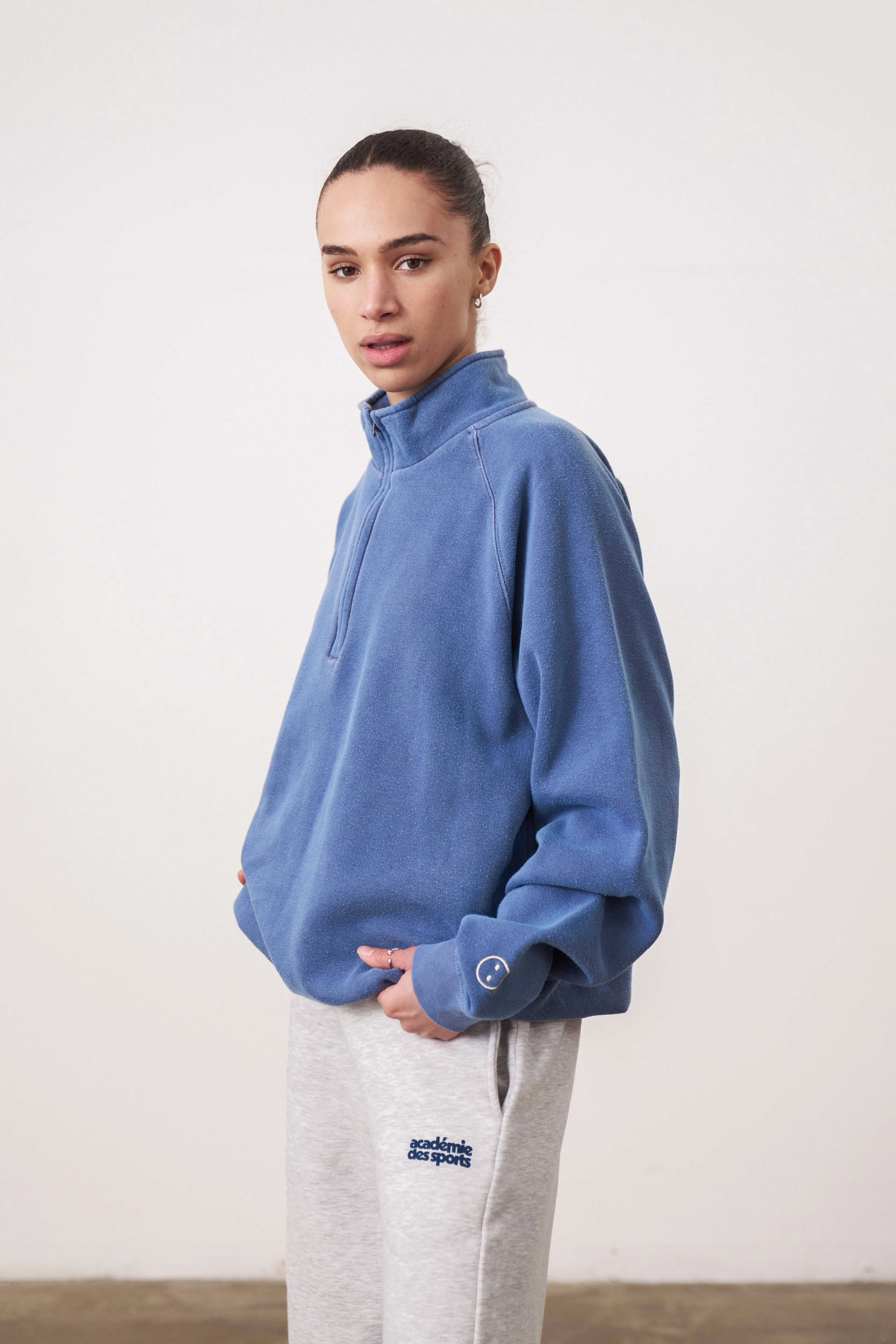 Essentials Vintage Washed 1/4 Zip Sweatshirt - Navy Mode Sense French Terry Construction