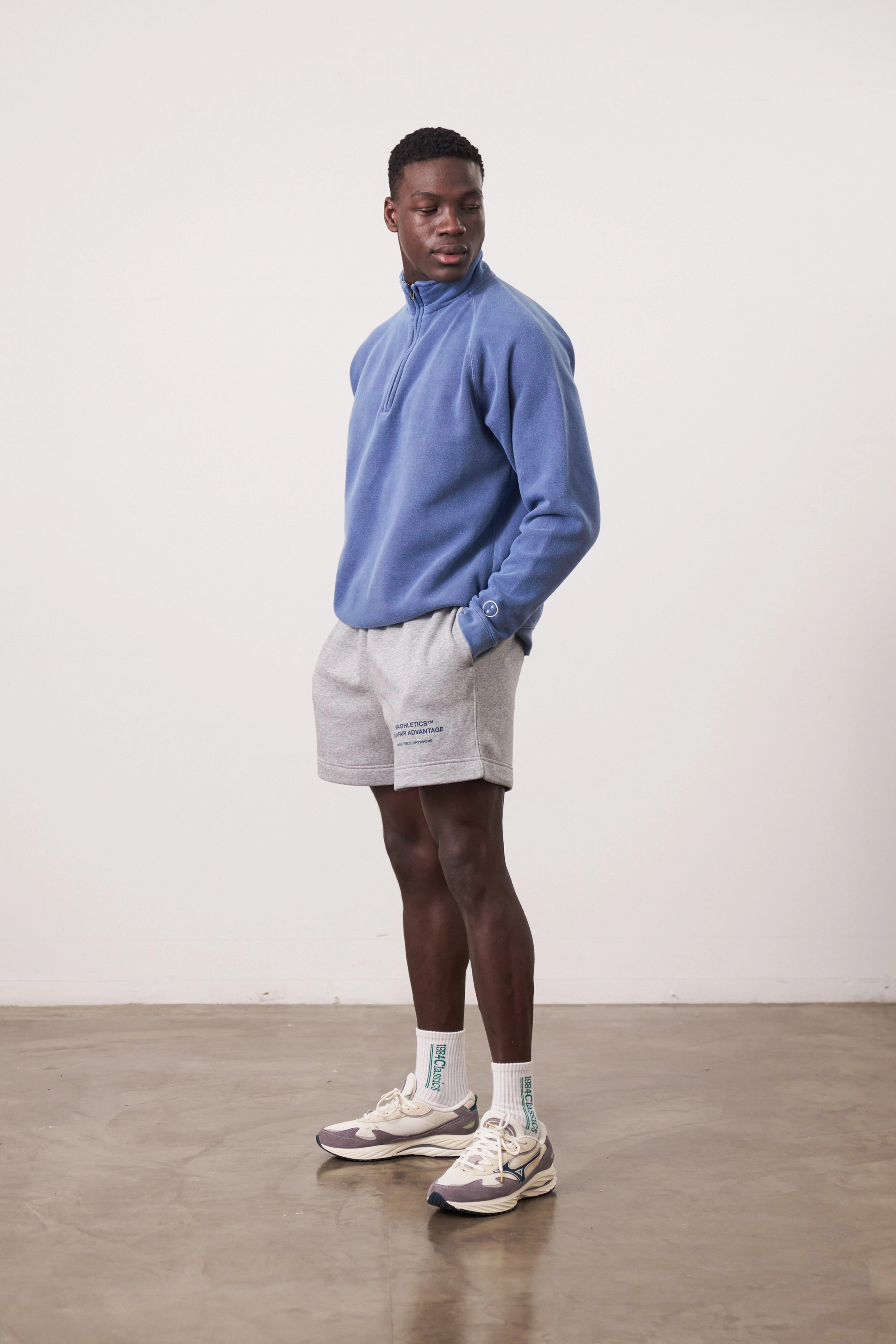 Essentials Vintage Washed 1/4 Zip Sweatshirt - Navy Middle Eastern style Reinforced Shoulder Panels
