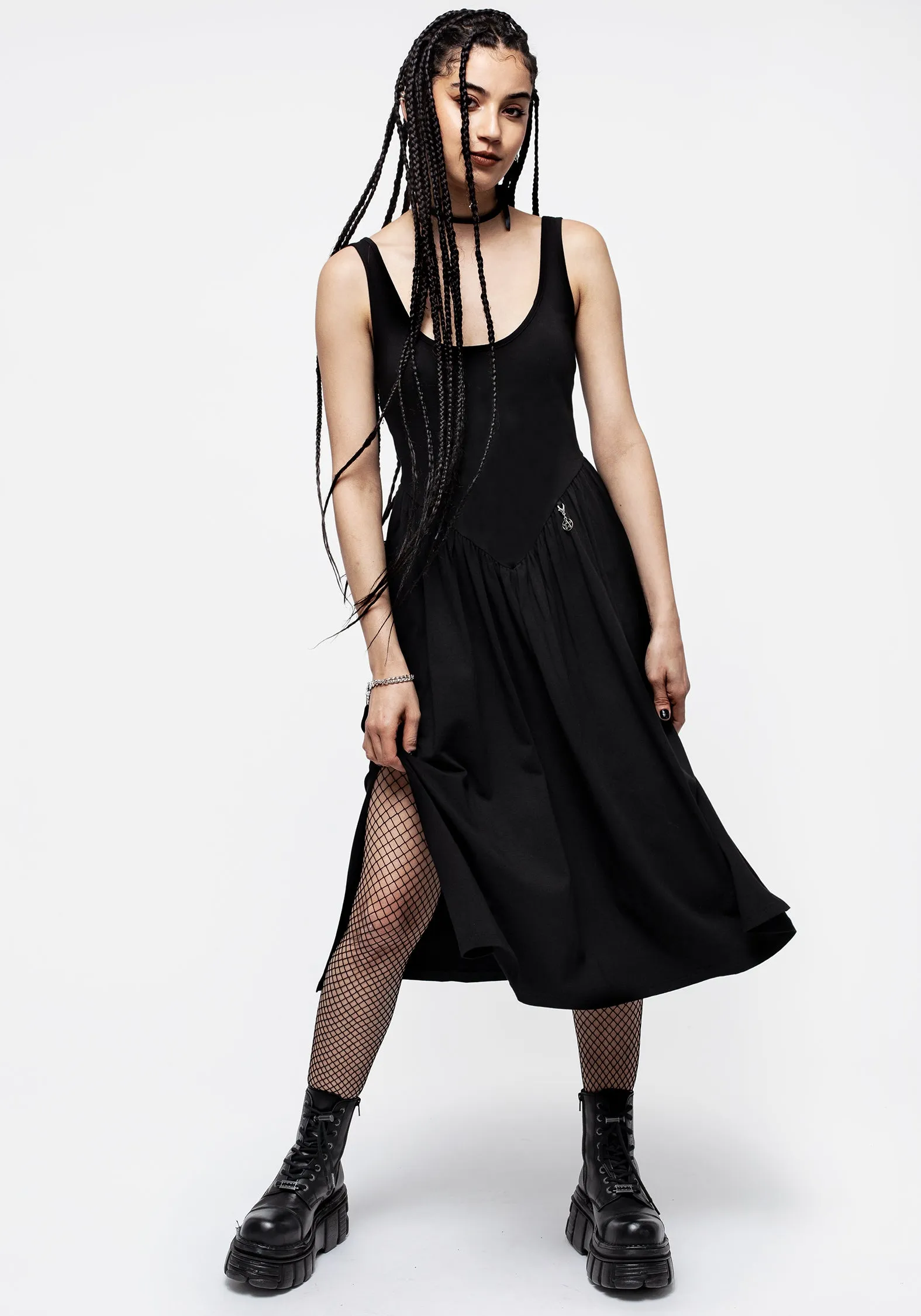 Astarte Basque Waistline Jersey Midi Dress Fashionable event gown