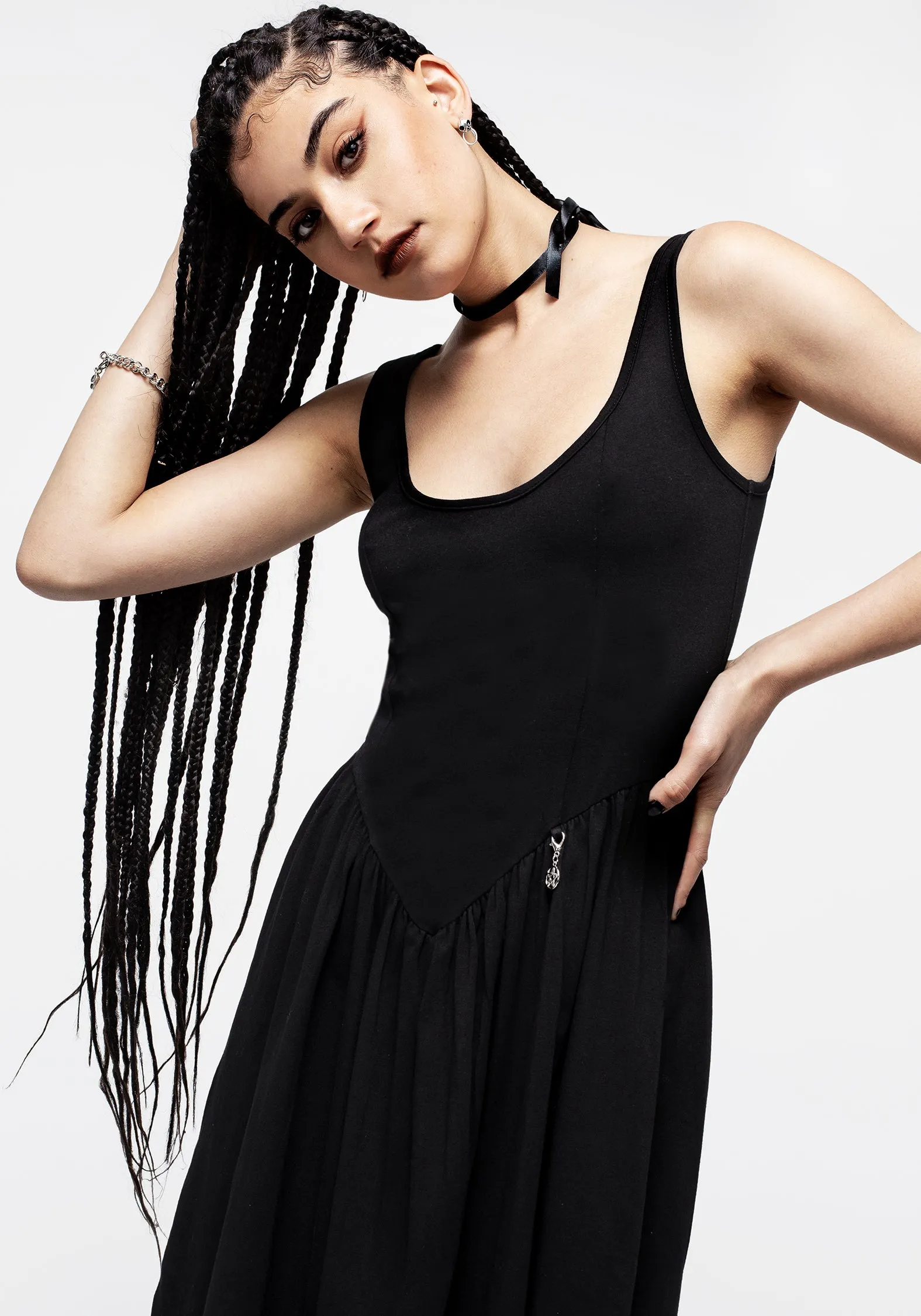 Cozy Flex Astarte Basque Waistline Jersey Midi Dress